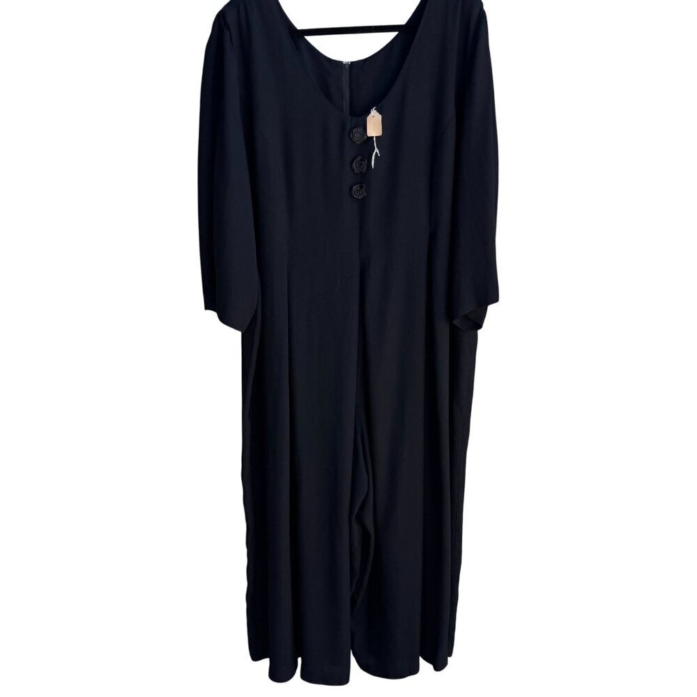 Jeffrey & Dara Vintage Black Rose Button Scoop Neck Wide Leg Jumpsuit New‎ 20